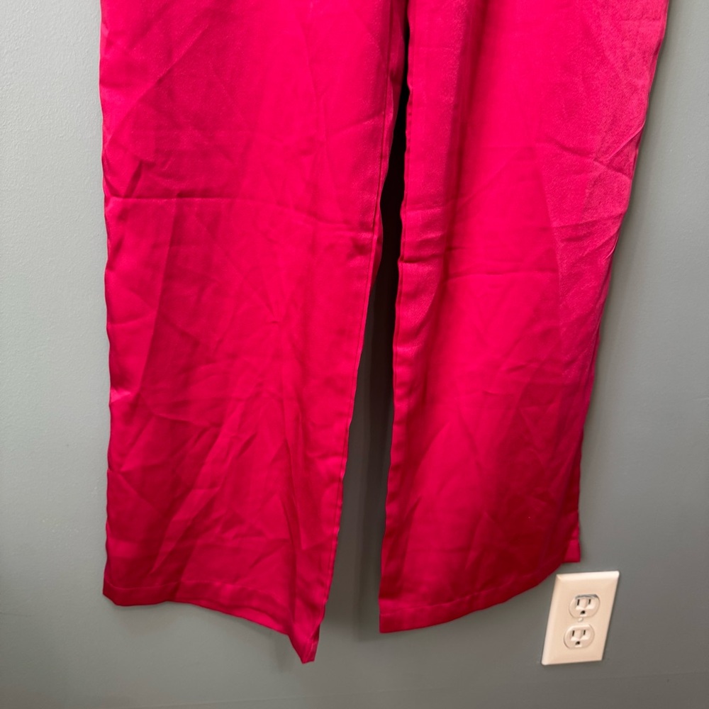 Olivaceous Pink Satin Flowy Straight Leg Pants. Size Small - Picture 5 of 9